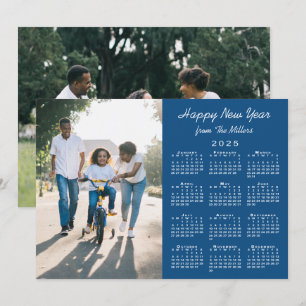 2025 Calendar Modern Blue 2 Photo Happy New Year Holiday Card