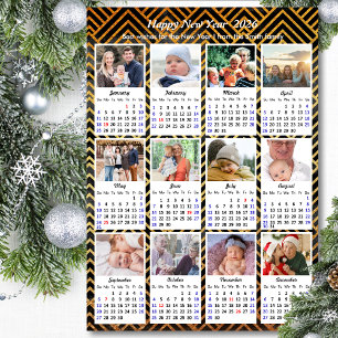 2025 Calendar Modern Family 12 Photo Black Gold Holiday Card