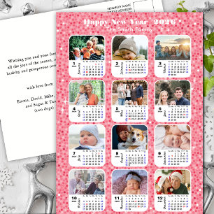 2025 Calendar Modern Family 12 Photo Pink Glitter Holiday Postcard