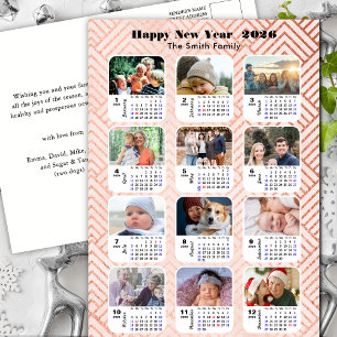 2025 Calendar Modern Family 12 Photo Pink Glitter Holiday Postcard