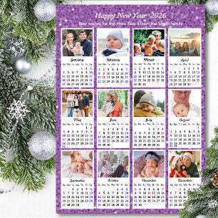 2025 Calendar Modern Family Photo Festive Purple  Holiday Card