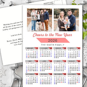 2025 Calendar Modern Pink Family Photo Minimalist Holiday Postcard