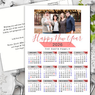 2025 Calendar Modern Pink Family Photo Minimalist Holiday Postcard