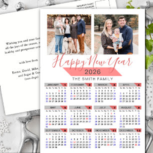 2025 Calendar Modern Pink Family Photo Minimalist Holiday Postcard