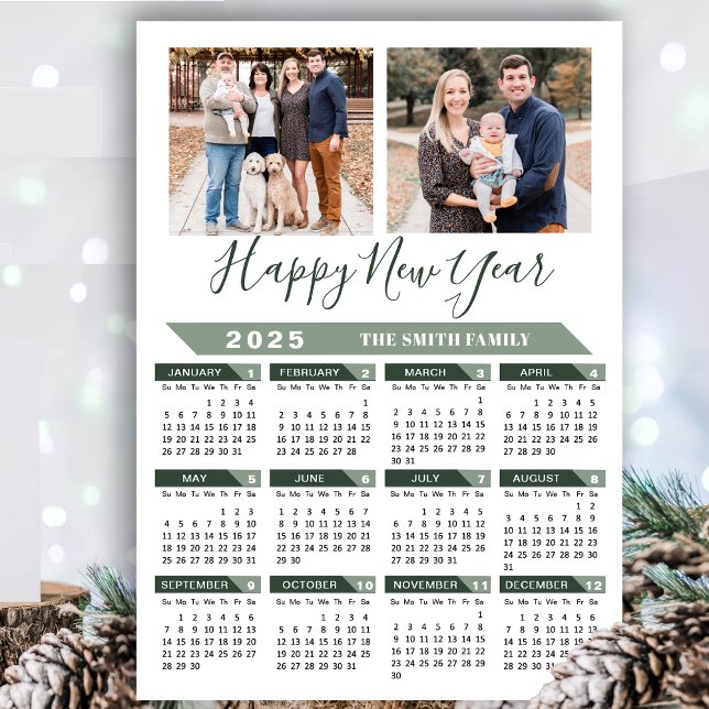 2025 Calendar Modern Sage Green 2 Photo Magnetic (Creator Uploaded)