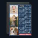 2025 Calendar Navy Coral Gold Custom Photo Collage Magnetic Invitation<br><div class="desc">Celebrate 2025 with this preppy photo collage calendar magnetic card. With easy-to-read dates in bold white, this beautifully simple calendar has the words "2025" and "LOVE" in faux gold glitter with a bright coral pink bar along the bottom for your personalised family name or other text. The background is navy...</div>