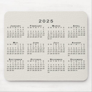 2025 Calendar on Beige Faux Canvas Texture Mouse Pad