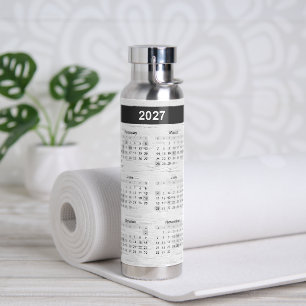 2025 Calendar On White Birch Water Bottle