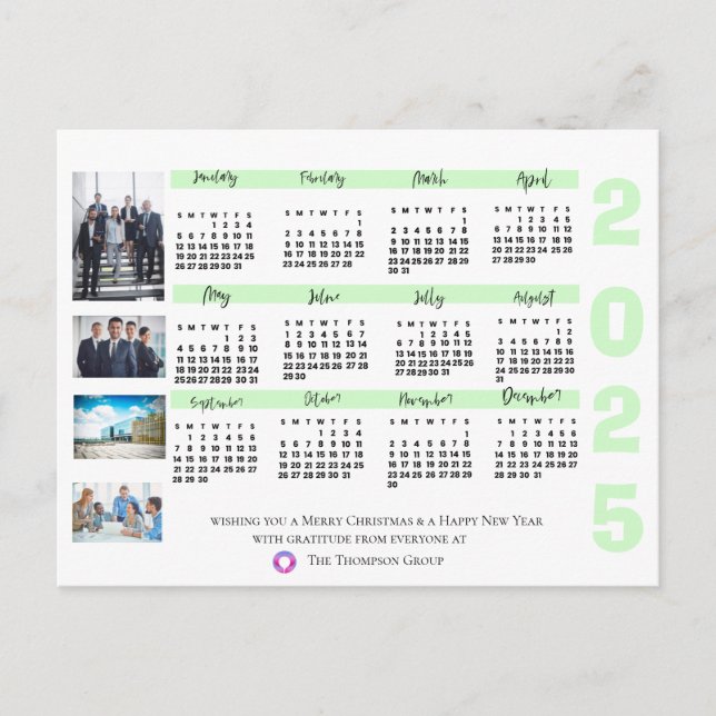 2025 Calendar Photo Corporate Christmas New Year Postcard (Front)