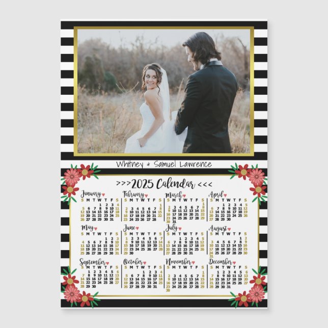 2025 Calendar Preppy Floral Stripes | Photo Magnet (Front)