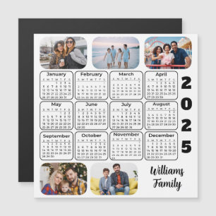 2025 Calendar Simple Modern 5 Photos Family Magnet