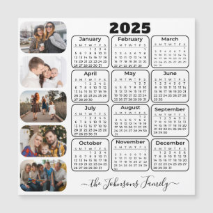 2025 Calendar Simple Modern 5 Photos Family Magnet