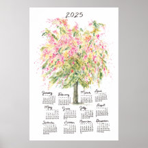 2025 Calendar Tall Watercolor Rainbow Shower Tree