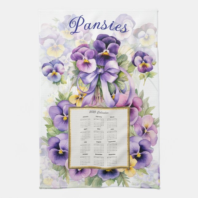 2025 Calendar Towel Pansy Pansies (Vertical)