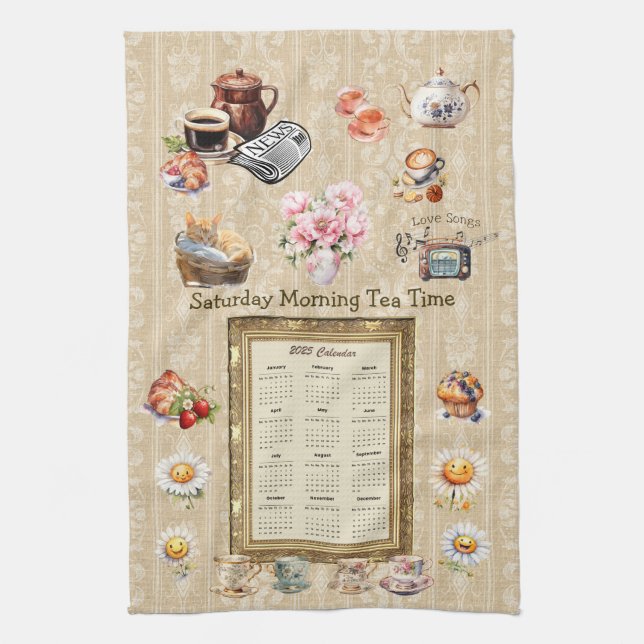 2025 Calendar Towel Saturday Morning Tea Time (Vertical)
