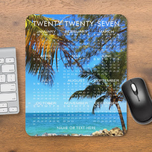 2025 Calendar Tropical Beach or Your Photo & Text Mouse Pad