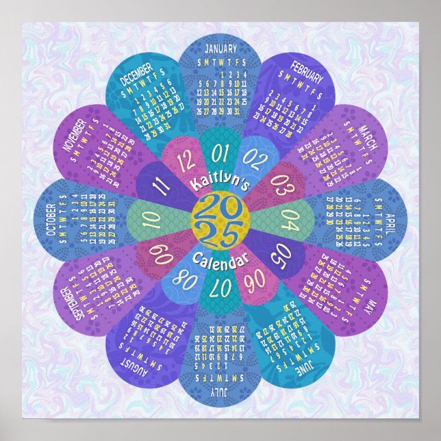 2025 Calendar Unique Boho Purple Flower Custom Poster (Front)