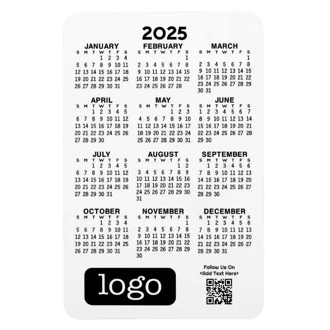 2025 Calendar with Business Logo and QR Code Magnet | Zazzle.co.nz