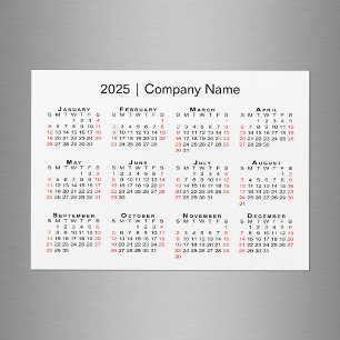 2025 Calendar with Business Name White Magnet