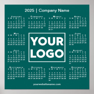 2025 Calendar with Company Logo and Name Teal Poster