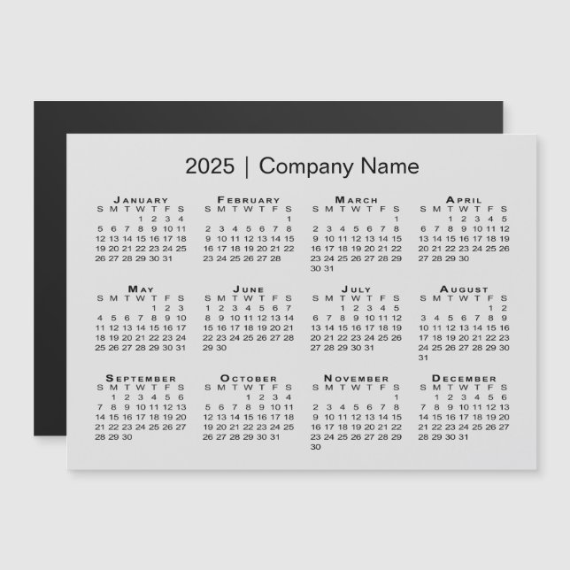 2025 Calendar with Company Name Grey Magnet (Front/Back)
