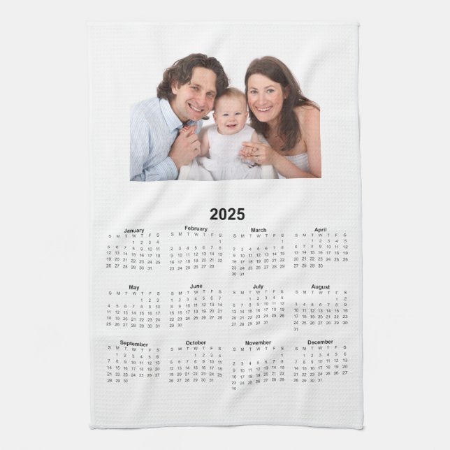 2025 Calendar with Custom Photo  Tea Towel (Vertical)