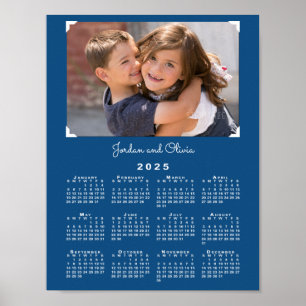 2025 Calendar with Your Photo and Name on Blue Poster