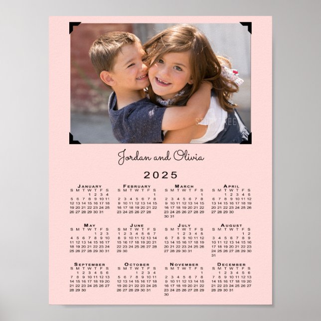 2025 Calendar with Your Photo and Name on Pink Poster (Front)
