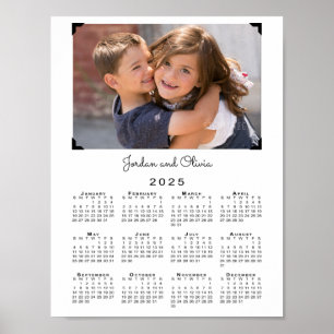 2025 Calendar with Your Photo and Name on White Poster