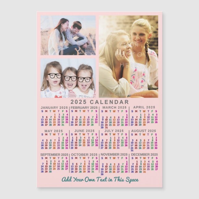 2025 Calendar Year Colourful Custom 3 Photo Magnet (Front)