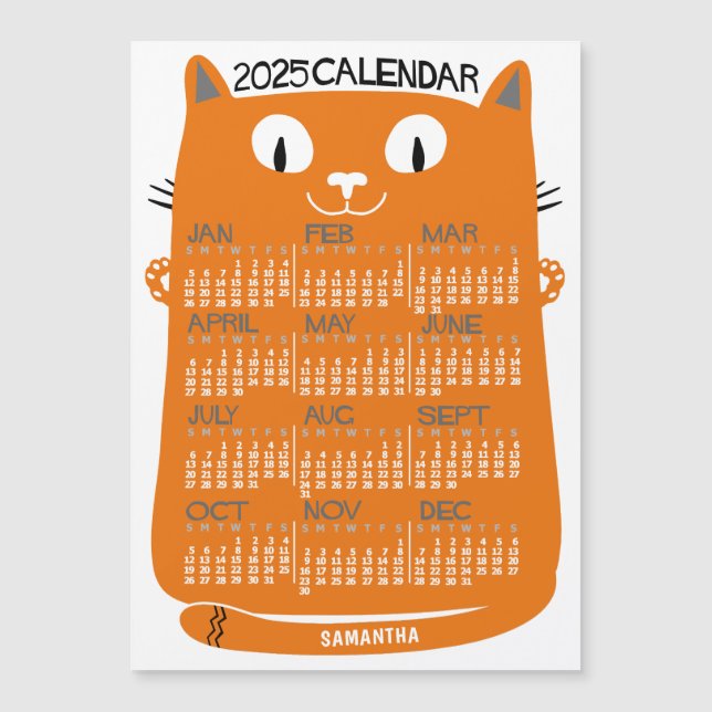 2025 Calendar Year Mid-Century Orange Cat Magnet (Front)