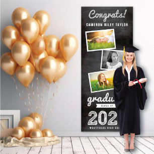 2025 Chalkboard Sketch 3 Photo Graduation Party Banner