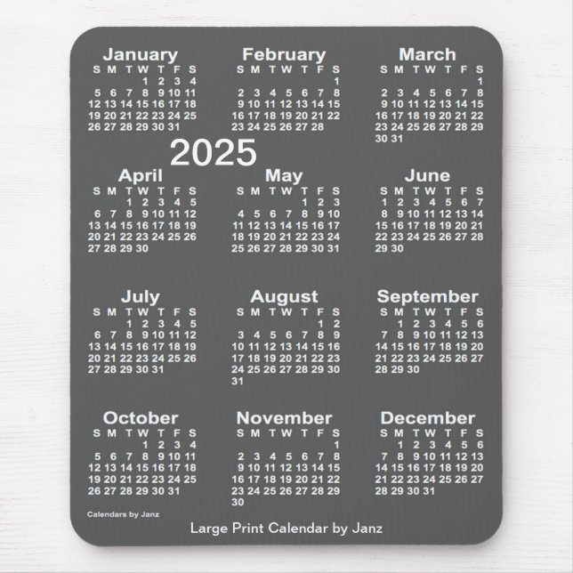 2025 Charcoal Large Print Calendar by Janz Mouse Pad (Front)