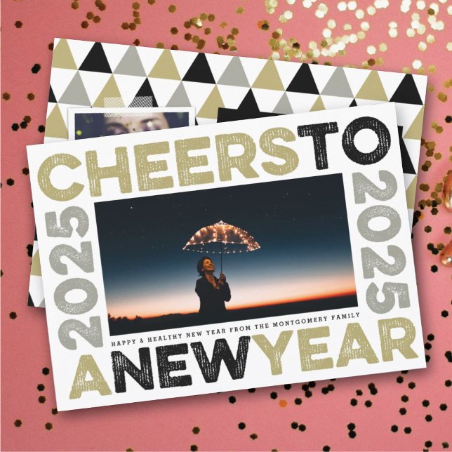 2025 Cheers To A New Year Typography Blocks Photo Holiday Card (2025 Cheers To A New Year Typography Blocks Photo Holiday Card @ fat_fa_tin)
