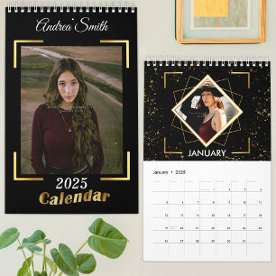 2025 Chic Black Gold Add Solo Photos Modern Custom Calendar