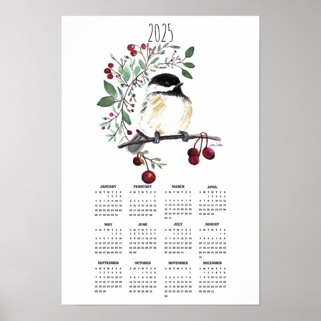 2025 Chickadee Berry Branch Poster Calendar (Front)