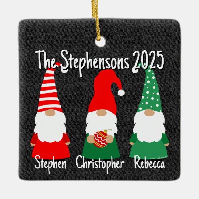 2025 Christmas Gnomes Cute Family 3 Kids Holiday  Ceramic Ornament (Front)