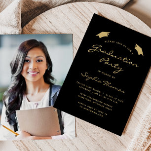 2025 Classic Modern Black Gold Graduation Party Invitation