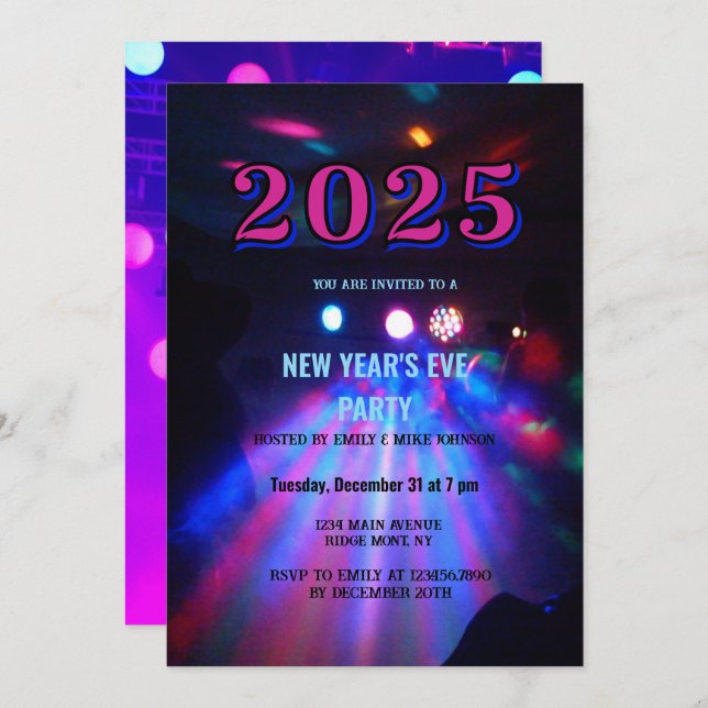 2025 Colourful Disco Ball New Year's Eve Party Invitation (Front/Back)