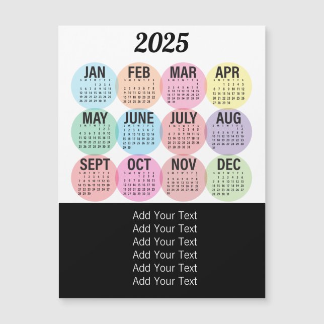2025 - Colourful Monthly Calendar (Front)