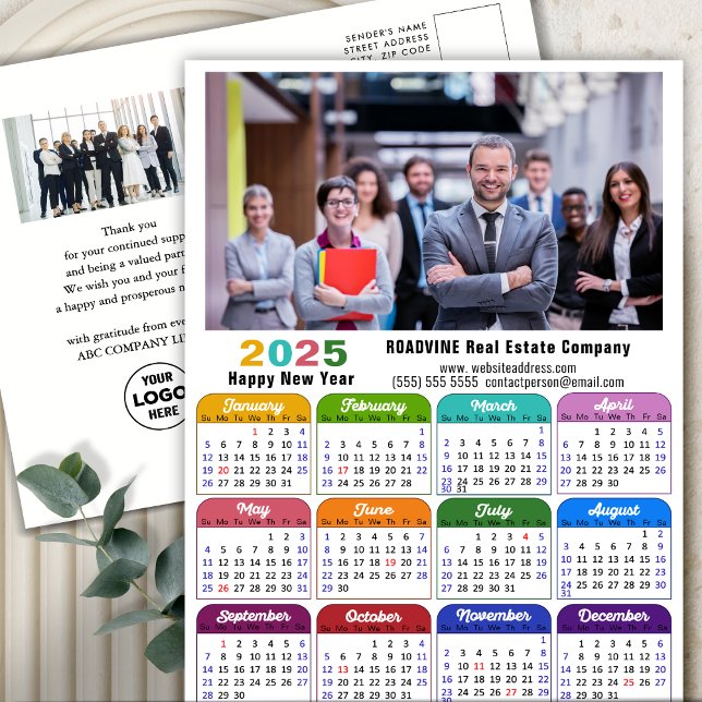 2025 Corporate Photo Colourful Calendar US Holiday Postcard (Creator Uploaded)