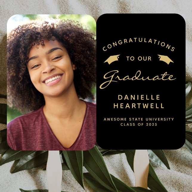 2025 Custom Photo Black Gold Graduation Hand Fan (Creator Uploaded)