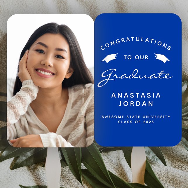 2025 Custom Photo Blue White Graduation Hand Fan (Creator Uploaded)