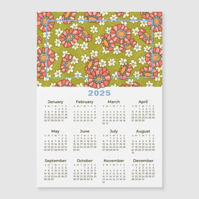 2025 Custom Photo Retro Floral Calendar (Front)