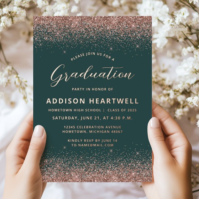 2025 Dark Green Rose Gold Glitter Graduation Party (Creator Uploaded)