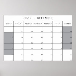 2025 december planer calendar big notes space poster