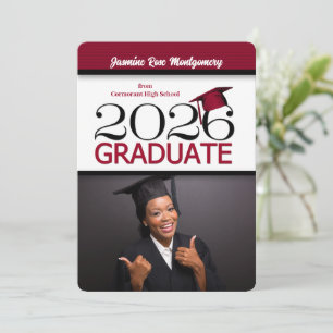 2025 Deep Red and Black Photo Graduation Invitation