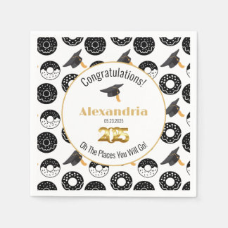 2025 Doughnuts and Degrees Modern Black and White Napkin