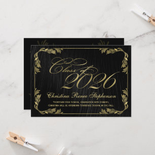 2025 Elegant Black/Gold Classy Formal Graduation Invitation