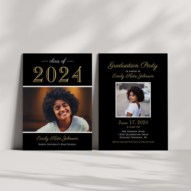 2025 Elegant Black Gold Photo Graduation Party Invitation (Creator Uploaded)